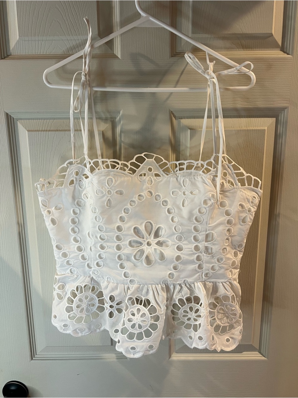 White Eyelet Tie-Strap Peplum Camisole